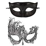 Huture 2 stycken spetsmask sexig spets ögonmask modell venetiansk mask metall fenix mask halv ansiktsmask fin klänning halloween karneval cosplay party dekoration, svart stil 1