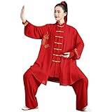 Klassiska Tai Chi-kläder för män Kampsportsdräkt Kung Fu Uniform Morgonträning Kampsporter Utförandeträningsdräkt Kinesisk stil Meditation,Röd-3XL (Röd S)