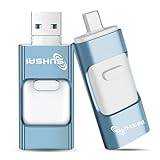 Suh⤞4-i-1 USB-minne 32 GB USB-minne flashenhet fotolagring och USB-lagringsenhet USB C hängsmycke USB typ C minnessticka pennenhet fotopinne för iPhone laptop och Android-enheter (blå)