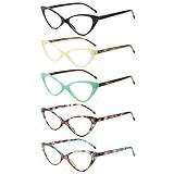 KOOSUFA Kattögon läsglasögon kvinnor fjädergångjärn mode kattglasögon läshjälp retro designer anti-trötthet läsglasögon med styrka 1,0 1,5 2,0 2,5 3,0 3,5 4,0, Set med 5 färger, 1.5