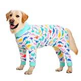 Big Dog baskläder Ren bomullsskjorta Pyjamas medelstora och stora hundar fyrbent Kläder Full Body Hög Stretch (Color : White dinosaur, Size : 38#(47.5~62.5KG))