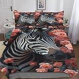 ZHENGYUU Zebra täcke överdrag för pojkar flickor påslakan 3D-tryck roliga djur påslakan sängkläder set mjuk mikrofiber med dragkedja med örngott 3 delar dubbel (200 x 200 cm)