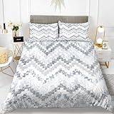 King Size påslakanset vit geometri överdrag sängkläder set 3 st med dragkedja polybomull påslakan mjuk mikrofiber med örngott täcke dubbelsidig anti-allergisk 220 x 230 cm