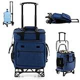 40L campingkylare, isolerad hopfällbar isolerad vagn, justerbart handtag/infällbar bas, lämplig för camping, picknick, fiske (Dark Blue)