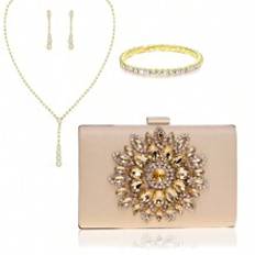 Golden Metal Chain Shoulder Clutch Bags Flower Diamonds Party Wedding Handbags PU Fashion Lady Handbags Evening Bags Rhinestones Purse With Necklace E