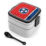 Retro Tennessee delstatsflagga vuxen Bento box två lager lunchlåda stapelbara lunchbehållare med sked för arbete läger resor