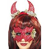Smiffy's Devildina mask och horn set - röd, silver och guld