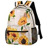 Retro solros blomma skolryggsäck, bokväska skolväska axelväska laptopväska resor dagryggsäckar för kvinnor tonåringar pojkar flickor, Retro solros blomma, 11.4(L)×8(W)×16(H)inch