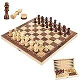 Schackspel, 3-i-1 schackbräde trä högkvalitativt schack dam backgammon, bärbart och vikbart schackbrädeset, backgammon, schackbräde – 29 x 29 cm
