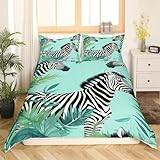 Zebra King Size påslakanset mjuk mikrofiber vilda djur sängkläder 3D med dragkedja påslakan 230 x 220 cm och 2 örngott, F5320