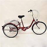Adult Tricycle, 24 tums enkelhastighets-skift trehjuling med inköpskorg cargocykel för seniorer, kvinnor och män | röd |