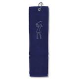 Surprizeshop Lady Golfer Embroidered Tri-Fold Golf Towel in Navy
