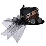 Unisex Filz Steampunk gotisk slöja topphatt med glasögon halloween karneval fest kostym hatt för kvinnor män (58 cm/22,83 tum, svart)