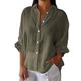 YCBMINGCAN Dam-sommarskjorta i bomull och linne med förfining på baksidan, lös blus, avslappnad topp, långärmad skjorta pojke, Ag, S