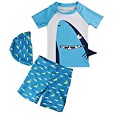 Gogokids pojkar baddräkt 3 delar – badkläder för barn barn badset kortärmad t-shirt badmössa och mössa XL BLÅ