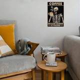 1pc Retro Metal Signboard 'COFFEE' Skull And Coffee Poster Wall Decoration For Coffee Shop, Bar, Home Art Decoration, Bedroom, Living Room Atmosphere