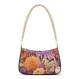Vintage vackra färgglada blommor kuvertväska axelväska för kvinnor, hobo-tygväska handväska med guldkedja, crossbody-väska med dragkedja, Flerfärgad, en storlek