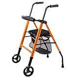 Gåstolar för äldre äldre gånger, vikbar rullator fyrhjulad rullator orange med hjul promenad ram rörlighetshjälp höjd justerbar shoppingväska rullator gåer, hållbart mobilitetshjälp snabbt