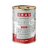 GRAU - Original – Våt mat för katter – kattunge – nötkött, kalkon och morot, 6-pack (6 x 400 g), spannmålsfri för kattungar