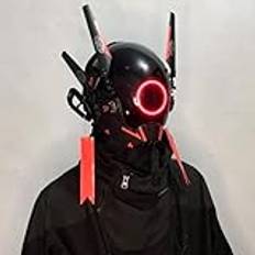 JIANGLANY Svart samuraj mask cosplay punk hjälm för män gotisk stil kostym mask tillbehör halloween LED-mask med runt ljus