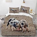 Super King Size påslakan sängkläder med dragkedja andningsbart allergivänligt mikrofiberpåslakan 260 x 220 cm (102,3 x 86,6 tum) + 2 örngott 50 x 75 cm (19,7 x 29,5 tum) gris