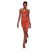 Trendyol kvinna strandkläder bodycon smal passform stickad klänning, brun, L, Brun, L