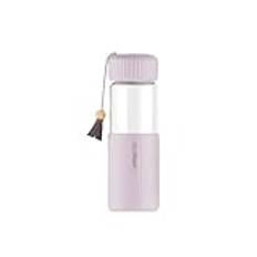 Vinglas Transparent glasvattenflaska enkel dryckeskopp kaffeglas juice temugg bärbar reseglaskopp återanvändbar 350ml (Color : Pink)
