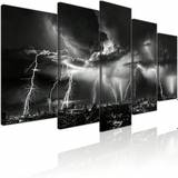 SHEIN 5 Piece Black And White Wall Art Nature Lightning Strikes In The Clouds Painting On Canvas Storm And City Night View Picture Home Office Living Room D