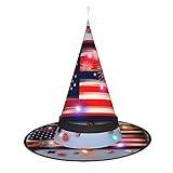 ZISHAK fyrverkeri amerikansk flagga 4 juli halloween häxa hatt LED-belysning tillbehör – perfekt för fester och rollspel