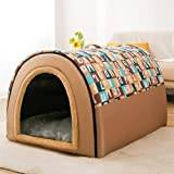 Big Dog Bed House Cave Villa Warm Djur Tält Portable Soft Dog Cushion Mat,Brown,XL 75x55x55CM