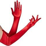 Spooktacular långa opera festhandskar 20-tal satin klänning handskar för kvinnor, armbågslängdshandskar för halloweenfest utklädning, Röd, en storlek