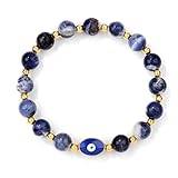 Blue Tiger Eye Beads Bracelet Lucky Turkish Evil Eye Charm Bracelets,Blue Sodalite,21CM