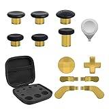 13 in 1 Metal Thumbsticks for Xbox Elite Controller Series 2 Accessories, Replacement Magnetic Buttons Kit Includes 6 Metal Plating Joysticks, 4 Paddles, 2 D-Pads, 1 Adjustment Tool (Chrome Gold)