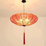 Classic Fabric Shade Lantern Pendant Light Antique Chinese Iron Art lamp Stand Ceiling Hanging Light Fixture E27 3- Light Chandelier Suitable for Living Room Dining Room LRUII