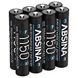 ABSINA Batteri AAA Micro 1150 8-pack – NiMH uppladdningsbara AAA-batterier med min. 1 050 mAh och 1,2 V – batterier AAA för enheter med hög strömförbrukning – AAA-batteri perfekt för DECT-telefon