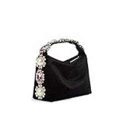 ZXSXDSAX Handväskor för kvinnor Crystal Diamond Totes Bags Luxury Hand Bag Prom Party Day Clutch Purse Wedding Silk Satin Black Handbags