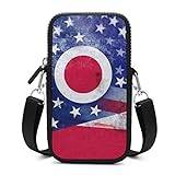 Vintage USA och Ohio statsflagga crossbody telefonväska axel mobiltelefon plånbok handväska mini telefon handväska med justerbar rem