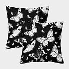 AOOLBFEWP 3D-tryck svartvita fjärilar kuddfodral Life's Essentials fyrkantiga kuddöverdrag presenter, utomhus art deco super mjuk 2-pack för soffa vardagsrum sovrum utomhus trädgård 45 x 45 cm