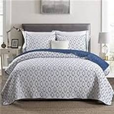Mikrofiber 3-delad sängöverkast Quilt-set, diamantgittermönster Quiltat täcke Lättskött Vändbart dekorativt täcke Sängkläder for enkel dubbelsäng/king size-säng (Color : Blue, Size : 224x234cm)