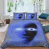 Blue Art Face 2 st sängkläder utan järn, mikrofiber med dold blixtlåsstängning, 3D-tryckt påslakan med örngott, bekvämt andningsbart påslakan för pojkar, flickor, kung (220 x 240 cm)