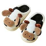 Animal Slippers for Kids Kids Shoes House Slippers Bedroom Home Slippers Cartoon Cow Cotton Slippers Winter Indoor Outdoor Slippers For Boys Girls Girls Moccasins Size 1 (Black, 34 Big Kids)