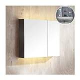 Space Aluminum LED Bathroom Mirror Cabinet, Lighted Wall Mounted Smart Bathroom Touch Switch +Quick defogging+Digital Display +Shelf+IPX5 Waterproof (
