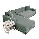 GUYIRT Soffskydd L-formad sektion, L-format sofföverdrag stretch, sofföverdrag för sektioner soffa med schäslong, soffsektioner, överdrag, tvättbara (grön, 4 + 3-sits)