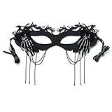 Fopytu maskerad mask svart fjäril skelett hand tofsar halv ansiktsmask ögonmask för Mardi Gras halloween maskerad fest kostym