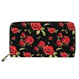 Suhoaziia Män damer läder lång plånbok kreditkortshållare reseplånbok dragkedja stor kapacitet plånbok, Romantisk ros