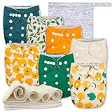 Nora's Nursery Cloth Diapers 7 Pack with 7 Bamboo Inserts & 1 Wet Bag - Waterproof Cover, Washable, Reusable & One Size Adjustable Pocket Diapers for Newborns and Toddlers - PearFect