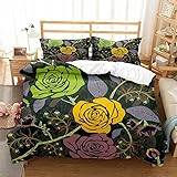 Zweig dubbelt täcke setgreen retro blommor påslakan sängkläder, med örngott, mjuk och smidig enkel skötsel, 3 st dubbel 200 x 200