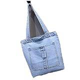 AQQWWER Axelväskor För Dam Large Capacity Women Shoulder Bags Wild Casual Handbag Street Canvas Denim Shoulder Bag Solid Color Zipper Shopping Bag (Color : Light Blue-3)