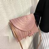 Simple Flap Straw Bag Multi Purpose Woven Beach Holiday Clutch Bag For Women Fashion Envelop Bag Adjustable Strap Shoulder Crossbody Bag