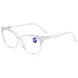 Vevesmundo Läsglasögon för kvinnor, blåljusfilter, kattögon, design, stort, modernt fjädergångjärn, antiblåljus, läshjälpmedel, synhjälp, glasögon, 1 st genomskinliga läsglasögon, 2.25